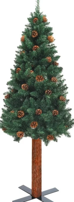 VidaLife Kerstboom Met Led's En Hout En Dennenappels Smal 180 Cm Groen Outlet