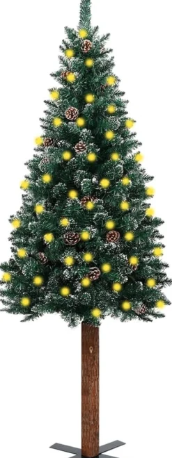 VidaLife Kerstboom Met Led's En Hout En Witte Sneeuw Smal 180 Cm Groen Best