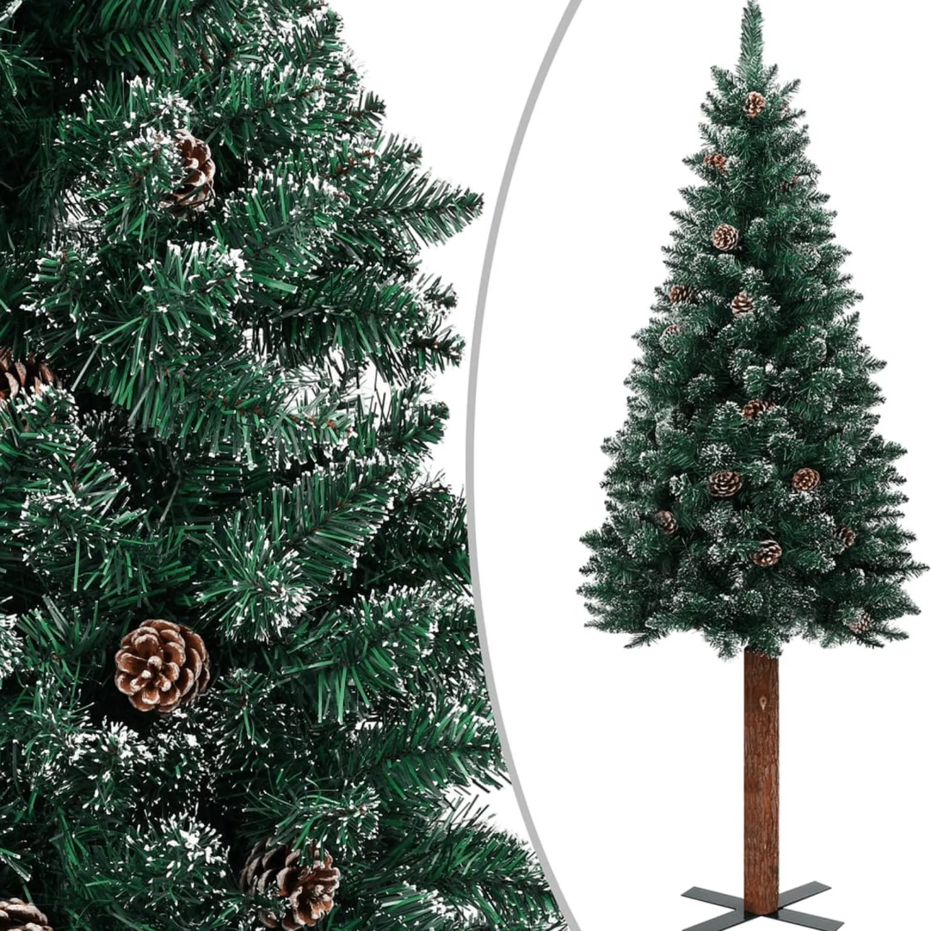 VidaLife Kerstboom Met Led's En Hout En Witte Sneeuw Smal 180 Cm Groen Best
