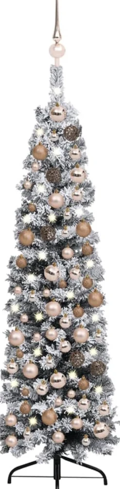 VidaLife Kerstboom Met Led's, Kerstballen En Sneeuw Smal 120 Cm Groen Cheap