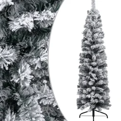 VidaLife Kerstboom Met Led's, Kerstballen En Sneeuw Smal 120 Cm Groen Cheap