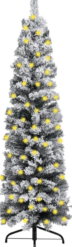 VidaLife Kerstboom Met Led's En Sneeuwvlokken Smal 150 Cm Pvc Groen Hot