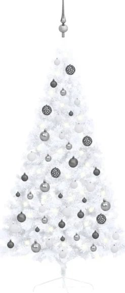 VidaLife Kunstkerstboom Met Led's En Kerstballen Half 150 Cm Wit Flash Sale