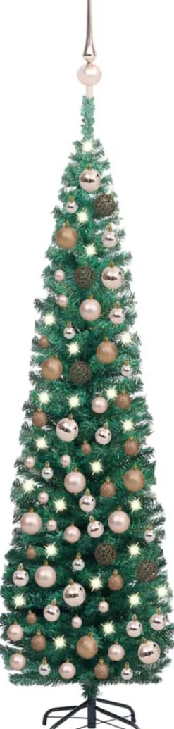 VidaLife Kunstkerstboom Met Led's En Kerstballen Smal 180 Cm Groen Outlet