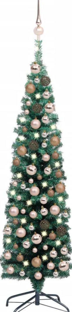 VidaLife Kunstkerstboom Met Led's En Kerstballen Smal 120 Cm Groen Clearance