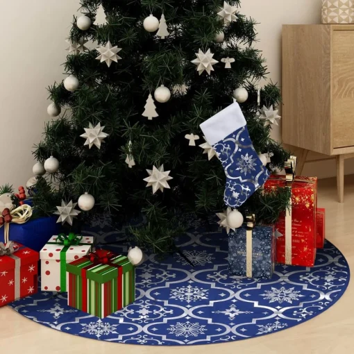 vidaXL Kerstboomrok Luxe Met Sok 150 Cm Stof Blauw Online