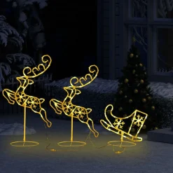 vidaXL Kerstdecoratie Rendieren En Slee 260X21X87 Cm Acryl Warmwit Shop