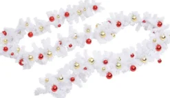vidaXL Guirlandes></noscript> Kerstslinger Versierd Met Kerstballen 10 M Wit