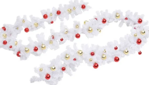 vidaXL Guirlandes> Kerstslinger Versierd Met Kerstballen 10 M Wit