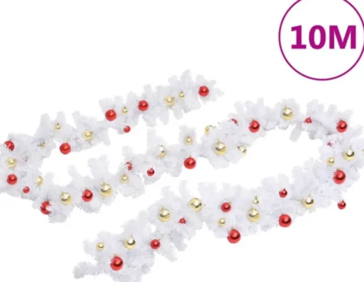 vidaXL Guirlandes> Kerstslinger Versierd Met Kerstballen 10 M Wit