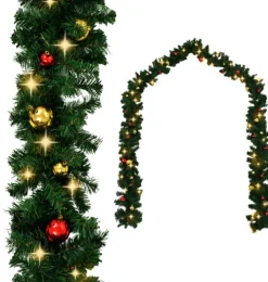 vidaXL Guirlandes></noscript> Kerstslinger Versierd Met Kerstballen En Led-Lampjes 20 M