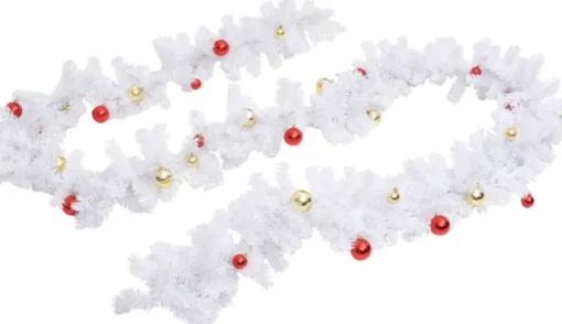 vidaXL Guirlandes> Kerstslinger Versierd Met Kerstballen 5 M Wit