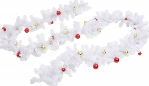 vidaXL Guirlandes> Kerstslinger Versierd Met Kerstballen 5 M Wit