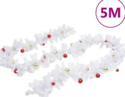 vidaXL Guirlandes></noscript> Kerstslinger Versierd Met Kerstballen 5 M Wit