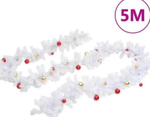vidaXL Guirlandes> Kerstslinger Versierd Met Kerstballen 5 M Wit