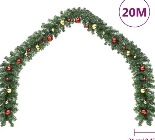 vidaXL Guirlandes> Kerstslinger Versierd Met Kerstballen 20 M