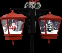 vidaXL Straatlantaarn Met Kerstman 81X40X188 Cm Pvc Zwart En Rood Fashion