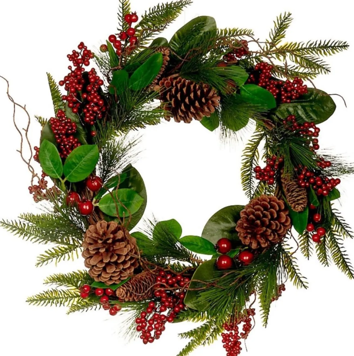 Viv! Home Luxuries Kerstkransen> Kerstkrans Met Dennenappels En Besjes - Groen Rood - O55Cm