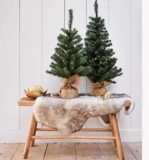 Merkloos Volle Kunst Kerstboom 75 Cm In Jute Zak Inclusief 50 Warm Witte Lampjes - Mini Kerstbomen Met Verlichting Cheap