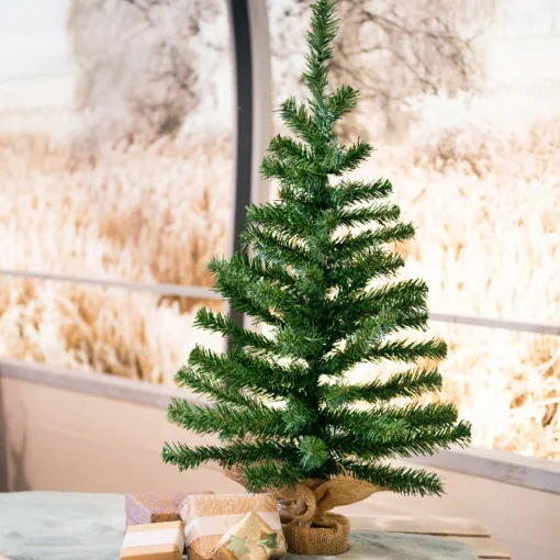 Merkloos Volle Kunst Kerstboom 75 Cm In Jute Zak Inclusief 50 Warm Witte Lampjes - Mini Kerstbomen Met Verlichting Cheap