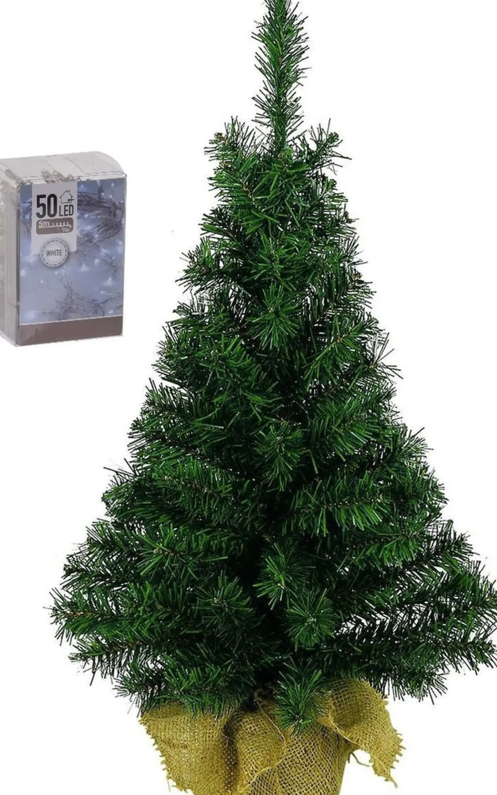 Merkloos Volle Kunst Kerstboom 75 Cm In Jute Zak Inclusief 50 Helder Witte Lampjes - Mini Kerstbomen Met Verlichting Flash Sale