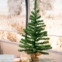 Merkloos Volle Kunst Kerstboom 75 Cm In Jute Zak Inclusief 50 Helder Witte Lampjes - Mini Kerstbomen Met Verlichting Flash Sale