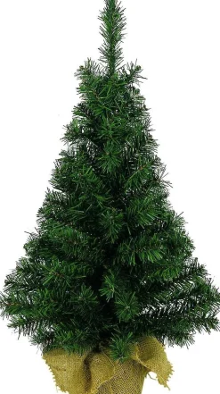 Merkloos Volle Kunst Kerstboom 45 Cm In Jute Zak Inclusief 20 Helder Witte Lampjes - Mini Kerstbomen Met Verlichting Fashion