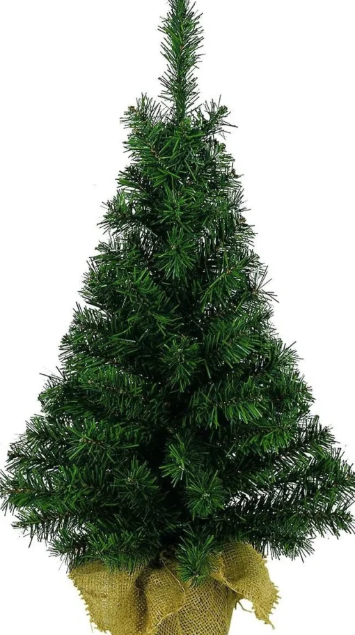 Merkloos Volle Kunst Kerstboom 45 Cm In Jute Zak Inclusief 20 Helder Witte Lampjes - Mini Kerstbomen Met Verlichting Fashion