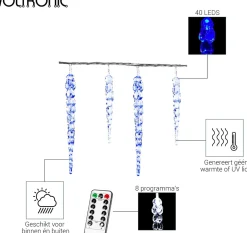 VOTRONIC Voltronic Kerstverlichting - Led Ijspegel Verlichting - Met Afstandsbediening & Timer - Kerstlampjes - Kerstverlichting Binnen - Kerstverlichting Buiten - Feestverlichting - Feest - Kerst - 40 Ijspegels - 5.5M Verlichting + 5M Snoer Outlet