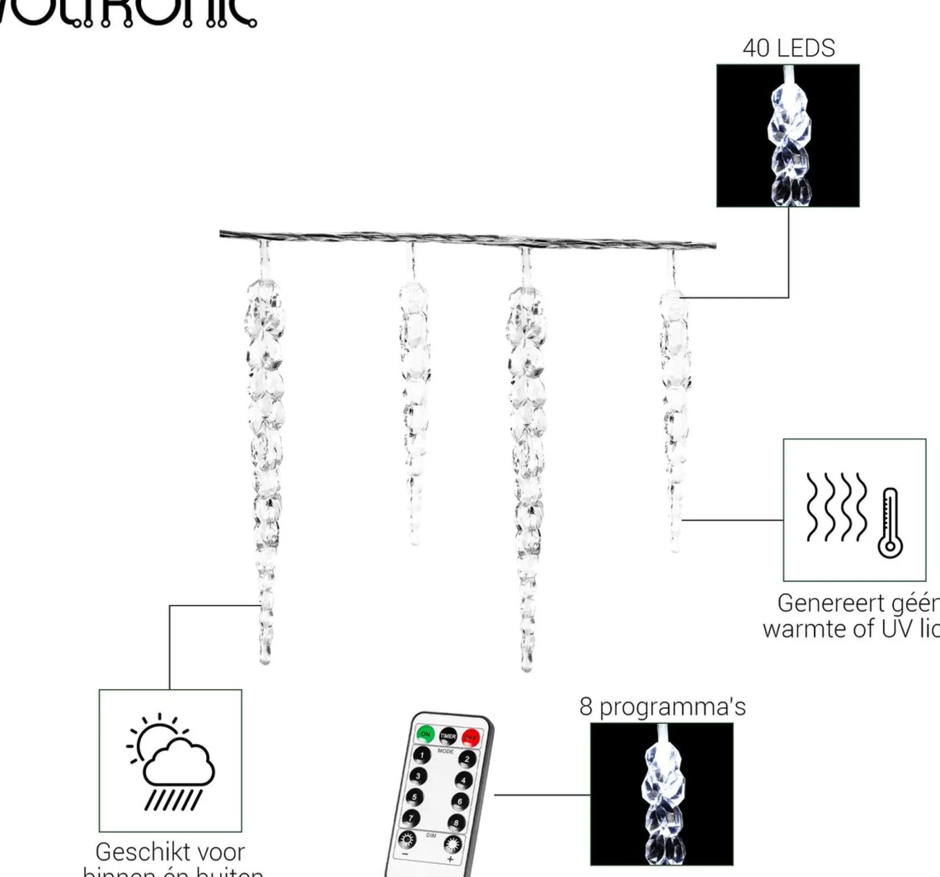 VOTRONIC Voltronic Kerstverlichting - Led Ijspegel Kerstlampjes - Met Timer & Afstandsbediening - Kerstverlichting Binnen - Kerstverlichting Buiten - Feestverlichting - Feest - Kerst - 40 Ijspegels - 5.5 Meter Verlichting + 5 M Kabel Clearance