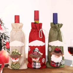 Non Merk Kerstsokken>Wijnflessok 3 Stuks - Kerstsok -Kerstdecoratie- Diner- Wijn- Fles- Kerstcadeau- Wijnfleshouder