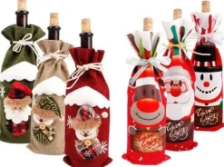 Non Merk Kerstsokken>Wijnflessok 3 Stuks - Kerstsok- Kerstdecoratie- Diner- Wijn- Fles- Kerstcadeau- Wijnfleshouder