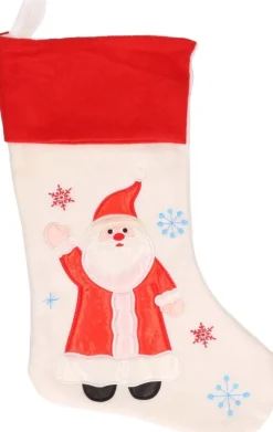 Merkloos Kerstsokken>Witte Kerstsokken Met Kerstmannen Print 48 Cm - Kerstversiering/Kerstdecoratie