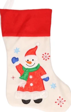 Merkloos Kerstsokken>Witte Kerstsokken Met Sneeuwpoppen Print 48 Cm - Kerstversiering/Kerstdecoratie