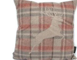 Skins by Nature Kerstkussens>Woonkussen Zacht Printed Microfibre Kussen, Hert, Hertengewei, Rendier, Kerst, Geruit, Springend Hert