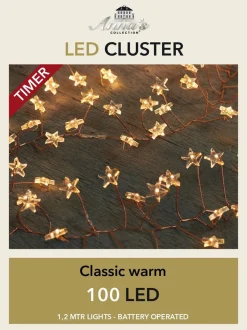 Anna's Collection 2X Cluster Draadverlichting Met Timer 100 Sterren Op Batterij Wit - Kerst Lichtsnoer Lichtdraad Met Sterren Lampjes Shop