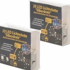 Merkloos 2X Draadverlichting Zilver Met Warm Witte Led Lampjes 2 Meter Op Batterijen Met Timer - Kerstverlichting Lichtsnoeren Online