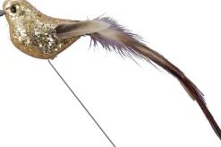 Othmar Decorations Kerststukjes>6X Gouden Decoratie Glitter Vogeltjes Op Draad 15 Cm - Vogels Op Stekers