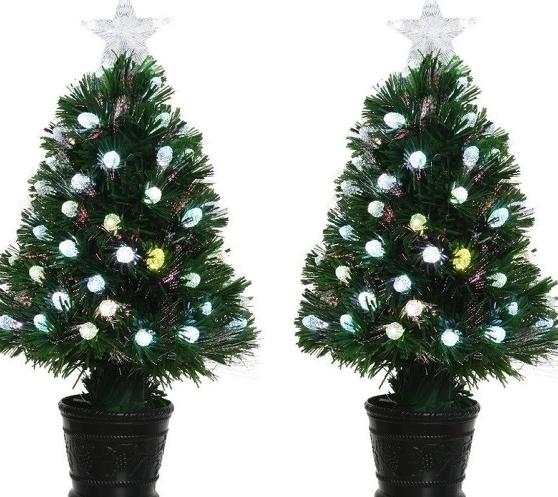 Merkloos 2X Groene Glasvezel Kunstkerstbomen 90 Cm Met Knipperende Led Lampjes - Kleine Kerstbomen Clearance
