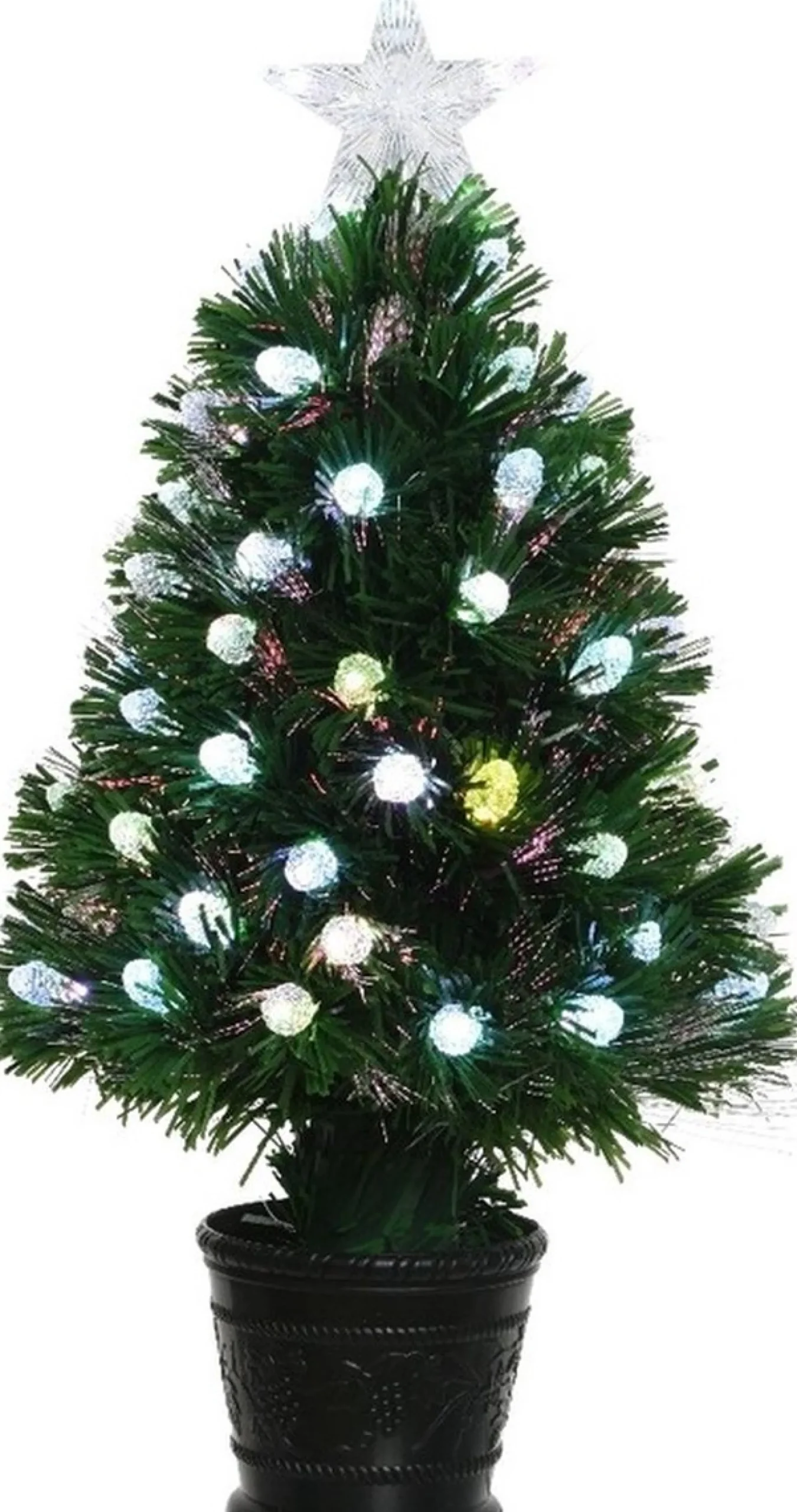 Merkloos 2X Groene Glasvezel Kunstkerstbomen 90 Cm Met Knipperende Led Lampjes - Kleine Kerstbomen Clearance