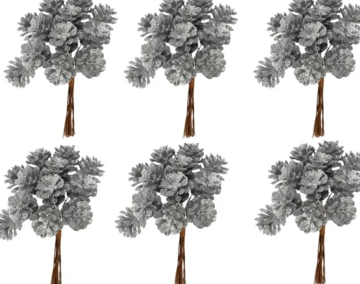 Merkloos Kerststukjes>6X Kerststukje Instekers Bosje Van 12 Zilveren Dennenappels Op Draad - Kerststukje Onderdeken Stekers