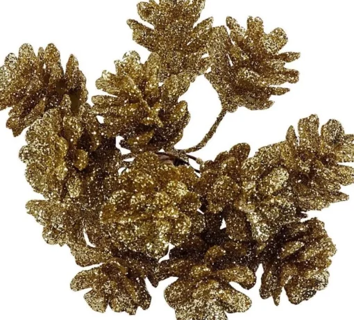 Merkloos Kerststukjes>4X Kerststukje Instekers Bosje Van 12 Gouden Dennenappels Op Draad - Kerststukje Onderdeken Stekers