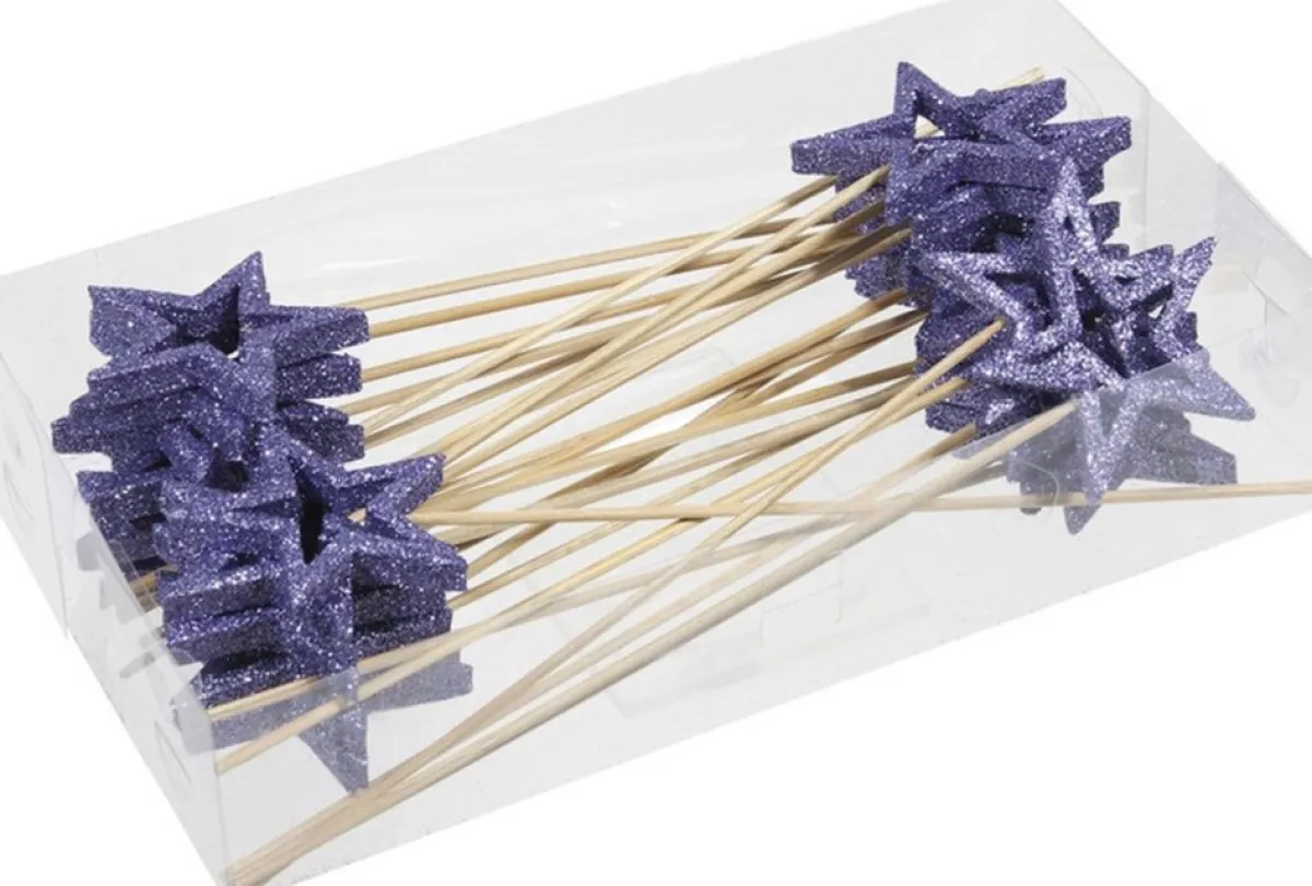 Othmar Decorations Kerststukjes>24X Kerststukje Onderdelen E Stekers Met Open Ster 6 Cm - Kerststukje Maken Onderdelen