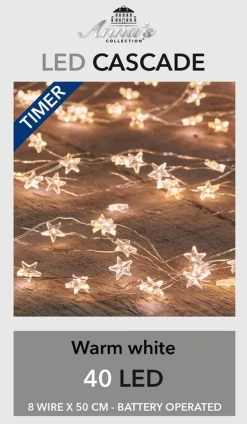 Anna's Collection 2X Kerstverlichting Cascadelichtjes Met Timer 40 Lampjes Sterretjes Warm Wit - Voor Binnen Gebruik Online