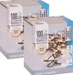 Merkloos 2X Kerstverlichting Op Afstandsbediening Warm Wit 100 Lampjes Clearance