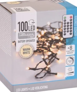 Merkloos 2X Kerstverlichting Op Afstandsbediening Warm Wit 100 Lampjes Clearance