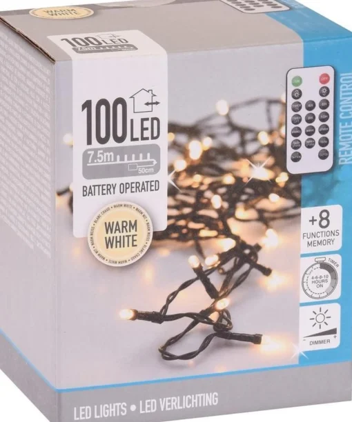 Merkloos 2X Kerstverlichting Op Afstandsbediening Warm Wit 100 Lampjes Clearance