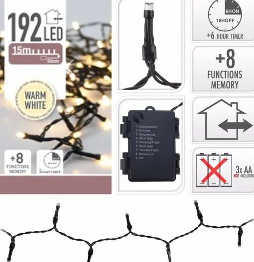 Merkloos 3X Kerstverlichting Op Batterij Warm Wit Buiten 192 Lampjes - Kerstlampjes/Kerstlichtjes Lichtsnoeren Sale