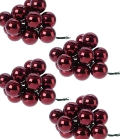 Merkloos Kerststukjes>40X Mini Glazen Kerstballen Kerststekers/Instekertjes Donkerrood 2 Cm - Donkerrode Kerststukjes Kerstversieringen Glas