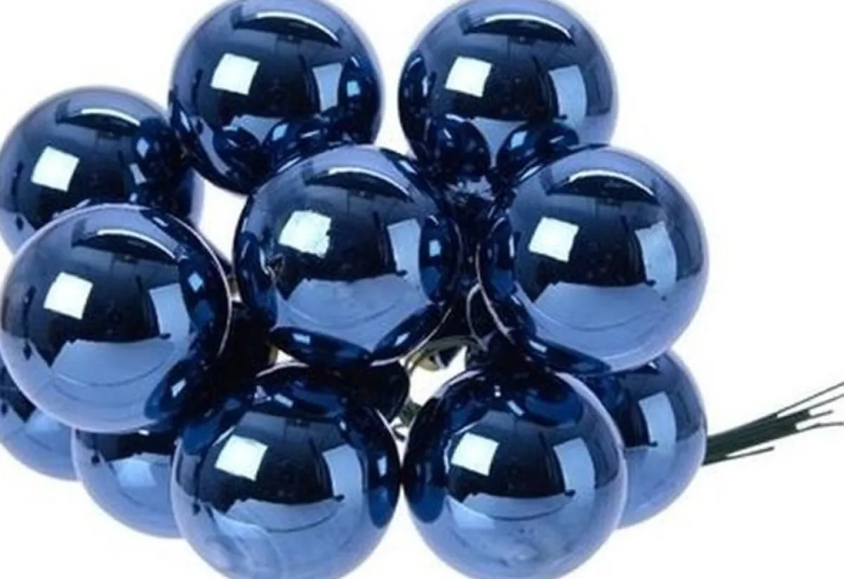 Decoris Kerststukjes>10X Mini Glazen Kerstballen Kerststekers/Instekertjes Donkerblauw 2 Cm - Donkerblauwe Kerststukjes Kerstversieringen Glas